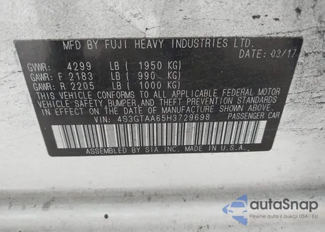 2017 Subaru Impreza 2.0I из США, поврежденный, VIN 4S3GTAA65H3729698